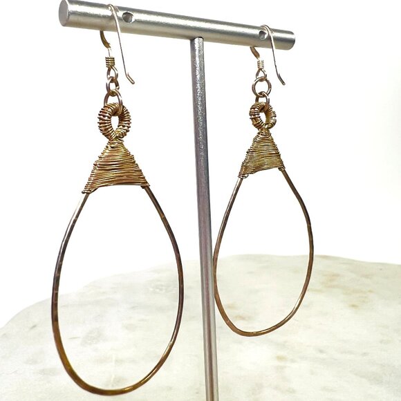 Teardrop 925 Silver Wire Wrapped Earrings Lightweight Statement Jewelry Artisan - Picture 2 of 5